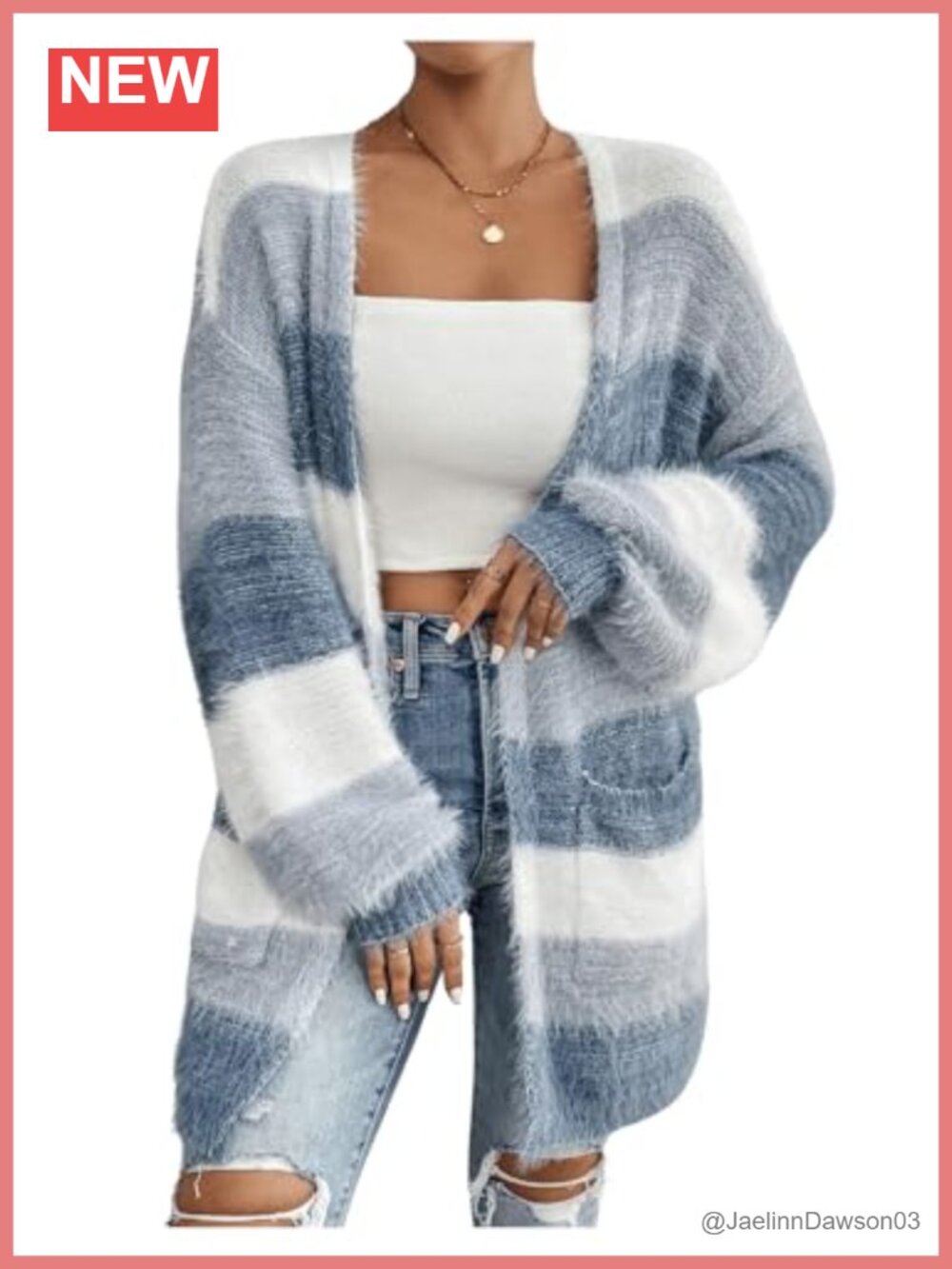Fuzzy Knit Open Front Cardigan Sweater with Pockets Long Sleeve